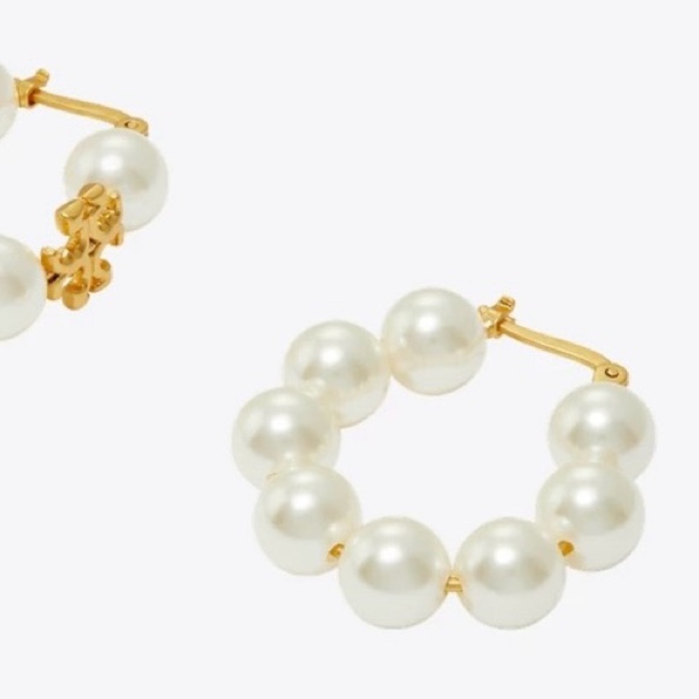 NWT Tory Burch Eleanor Kira Pearl Hoop Earrings - Picture 3 of 10